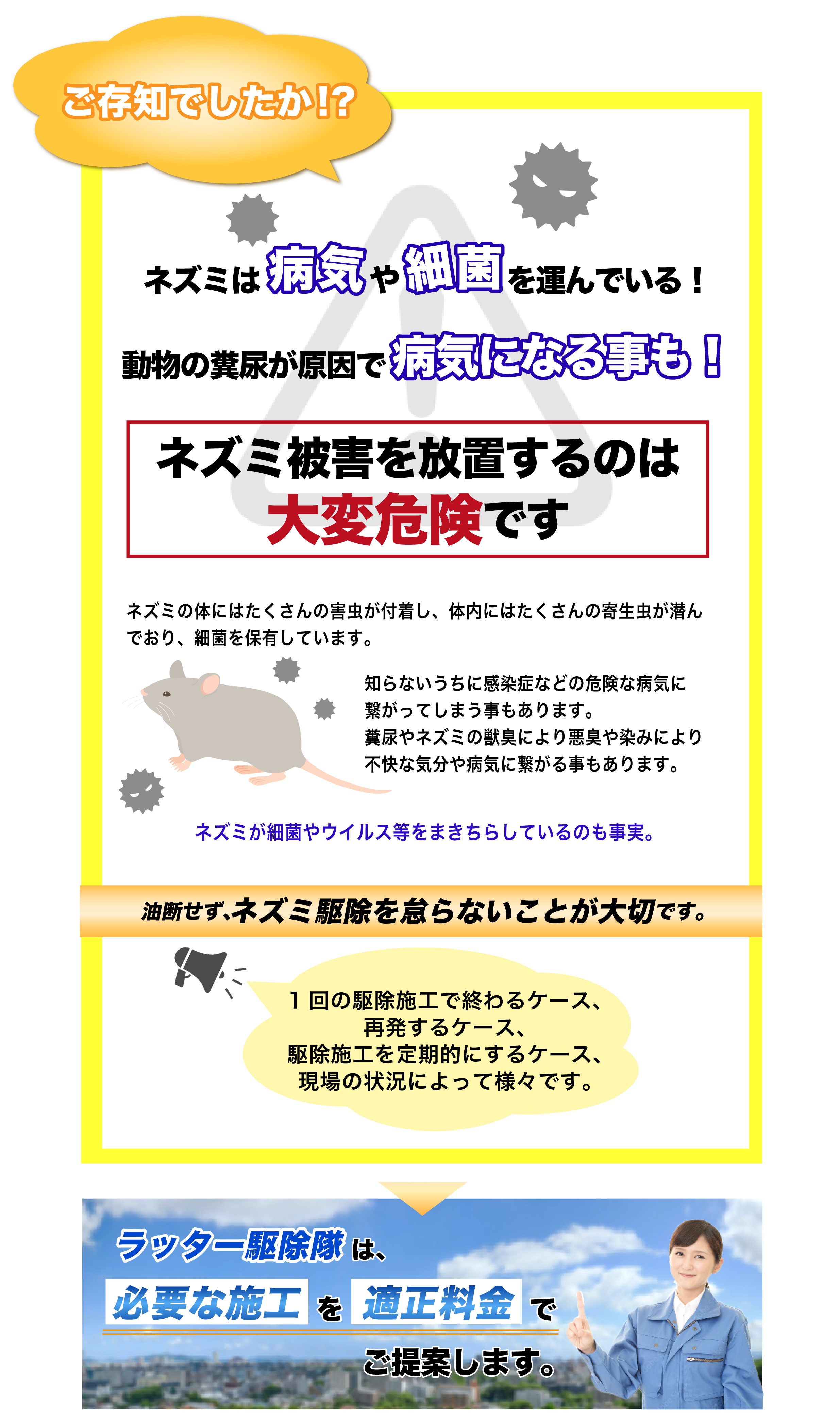 ネズミ・鳥・虫 これらのほか、幅広い害獣・害虫駆除に対応しています。